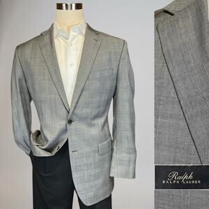 New Ralph Lauren RRL 44L Gray Ice Blue Glen Plaid Blazer Jacket Black Label